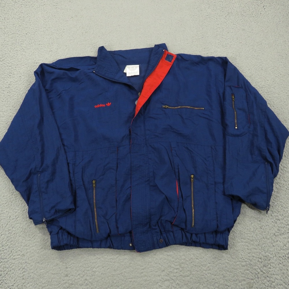 VINTAGE Adidas Jacket Mens XXL Navy Red Trefoil Track Bomber Utility Pockets 80s